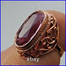 Royal Vintage Soviet Russian 583,14k Gold Ring With Amethyst Size 11,5