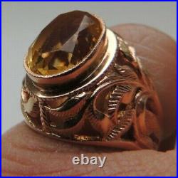 Royal Vintage Soviet Russian 583,14k Solid Gold Ring With Yellow Topaz Size 8