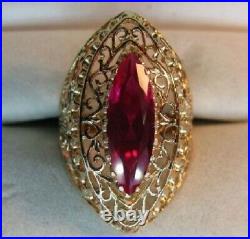 Royal Vintage USSR Soviet Russian 583 14K ROSE GOLD RING Marquise Ruby Size 8