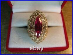 Royal Vintage USSR Soviet Russian 583 14K ROSE GOLD RING Marquise Ruby Size 8