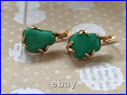 Royal Vintage USSR Soviet Russian Rose Gold 583 14k Earrings Natural Turquoise