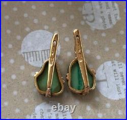 Royal Vintage USSR Soviet Russian Rose Gold 583 14k Earrings Natural Turquoise