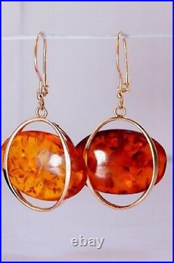 Royal Vintage USSR Soviet Russian Solid Rose Gold Earrings Amber Stone 583 14k