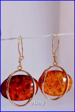 Royal Vintage USSR Soviet Russian Solid Rose Gold Earrings Amber Stone 583 14k