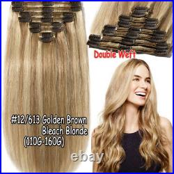 Russian 20 22 24 Real Double Weft Clip In Remy Human Hair Extensions Brunette