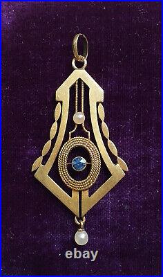 Russian Antique Imperial Pendant Gold 56 Natural Sapphire 1900 PETERSBURG