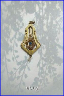 Russian Antique Imperial Pendant Gold 56 Natural Sapphire 1900 PETERSBURG