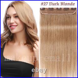 Russian Clip In Real 100% Human Hair Extensions Half Head Hairpiece Blonde Thick