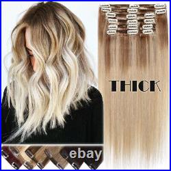 Russian Double Weft Human Hair Extensions Clip In Remy Weave 8 Pieces FULL THICK