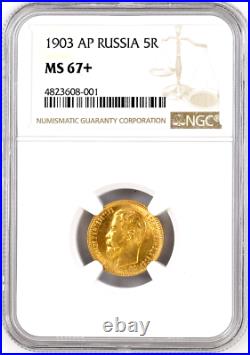 Russian Empire 1903 Gold 5 Rubles Emperor Nikolai II Imperial NGC MS67+