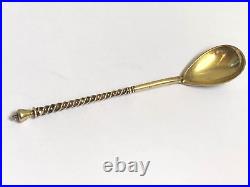 Russian Faberge Silver 84 Twisted Nielo Spoon Gilded AT Moscow Church Author`s