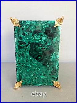 Russian Hinged Natural Malachite Box in Imperial Style with Gilded Bronze Décor