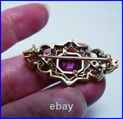 Russian Imperial Antique Mine Diamond Almandine Garnet Brooch 14K 56 zolotniks