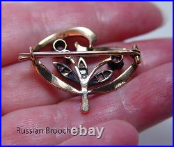 Russian Imperial Antique Miner Cushion Diamond Brooch 14K Gold 56