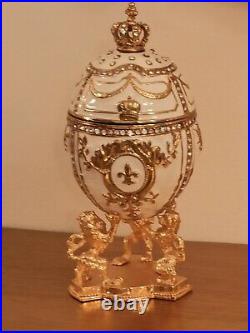 Russian Imperial Egg Faberge Jewelry Box 4ct Swarovski Diamond 24k Gold Lion Hmd