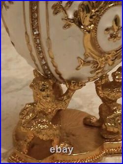 Russian Imperial Egg Faberge Jewelry Box 4ct Swarovski Diamond 24k Gold Lion Hmd