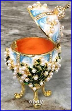 Russian Imperial Egg Ring Box Pearl Enamel made with Swarovski Crystal 14K GP