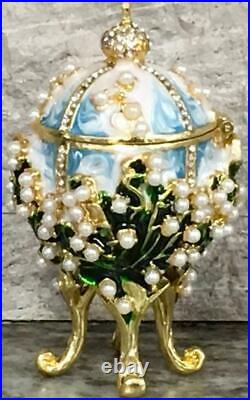 Russian Imperial Egg Ring Box Pearl Enamel made with Swarovski Crystal 14K gold