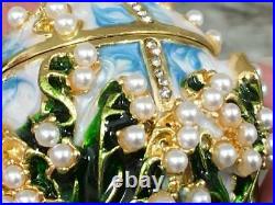 Russian Imperial Egg Ring Box Pearl Enamel made with Swarovski Crystal 14K gold