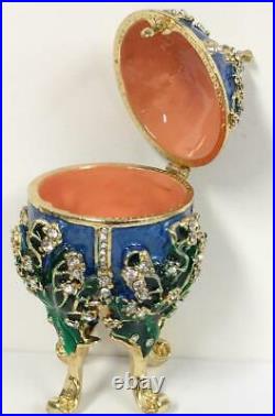 Russian Imperial Egg Ring Box blue Enamel made with Swarovski Crystal 14K gold