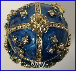 Russian Imperial Egg Ring Box blue Enamel made with Swarovski Crystal 18K gold