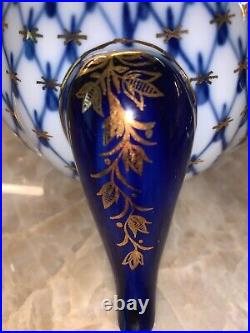 Russian Imperial Lomonosov Cobalt Net Porcelain Teapot 22K Gold 20.3oz LFZ