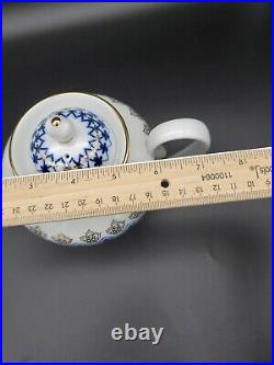Russian Imperial Lomonosov Cobalt Net Porcelain Teapot with Gold 24oz