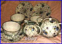 Russian Imperial Lomonosov Porcelain 9pcs Vntg Snack Cobalt/Gold Accents set