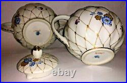 Russian Imperial Lomonosov Porcelain 9pcs Vntg Snack Cobalt/Gold Accents set