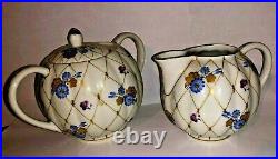 Russian Imperial Lomonosov Porcelain 9pcs Vntg Snack Cobalt/Gold Accents set