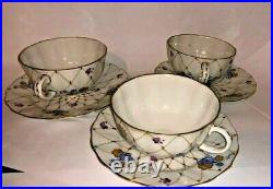 Russian Imperial Lomonosov Porcelain 9pcs Vntg Snack Cobalt/Gold Accents set