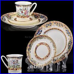 Russian Imperial Lomonosov Porcelain Bone Tea Cup & Saucer Russian Ballet Gold