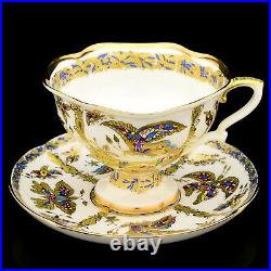 Russian Imperial Lomonosov Porcelain Bone Tea Set Fabulous Butterflies 6/20 Gold