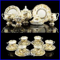 Russian Imperial Lomonosov Porcelain Bone Tea Set Fabulous Butterflies 6/30 Gold