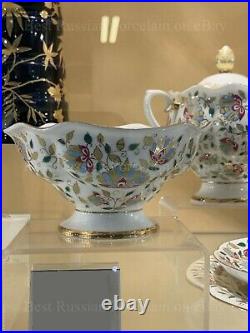 Russian Imperial Lomonosov Porcelain Bone Tea Set Pink flowers Gold 6/20 Russia