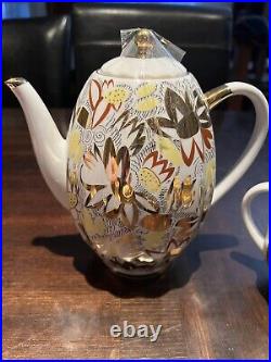 Russian-Imperial Lomonosov Porcelain-Coffee Set-Chamomile-22k Gold