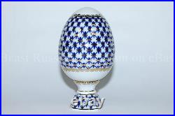 Russian Imperial Lomonosov Porcelain Easter egg Cobalt Net 22k Gold Russia Rare