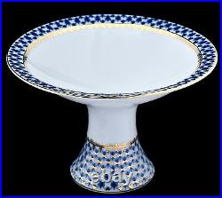 Russian Imperial Lomonosov Porcelain Fruit Vase Cobalt Net Small Gold Blue 22k
