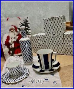 Russian Imperial Lomonosov Porcelain Setdecanter, Coffee, Cappuc Cobalt/gold Trim