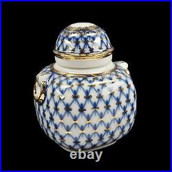 Russian Imperial (Lomonosov) Porcelain Tea Caddy Cobalt Net 22K Gold, NEW