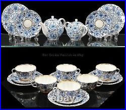 Russian Imperial Lomonosov Porcelain Tea Set Bindweed 6/20 22k Gold Cobalt Blue