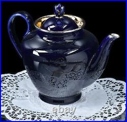 Russian Imperial Lomonosov Porcelain Tea Set Night 6/14 22k Gold Cobalt Service