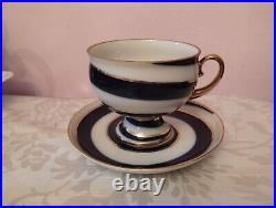 Russian Imperial Lomonosov Porcelain Tea cup & saucer Serpentine 22k Gold Russia