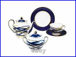 Russian Imperial Lomonosov Porcelain Tea set Cocoon 6/20 22k Gold Russia Cobalt