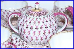 Russian Imperial Lomonosov Porcelain Tea set Net Blues Gold 6/20 persons service