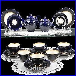 Russian Imperial Lomonosov Porcelain Tea set Night 6/20 22k Gold Russia Cobalt