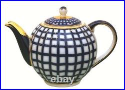 Russian Imperial Lomonosov Porcelain Tea set service Cobalt Cage 6/20 22k Gold