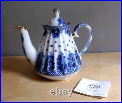 Russian Imperial Lomonosov Porcelain Teapot Cobalt Flow Blue And Gold