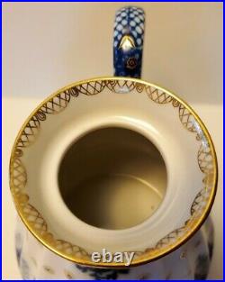 Russian Imperial Lomonosov Porcelain Teapot Cobalt Flow Blue And Gold