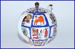 Russian Imperial Lomonosov Porcelain Teapot Tulip Russia Lubok 22k Gold RARE